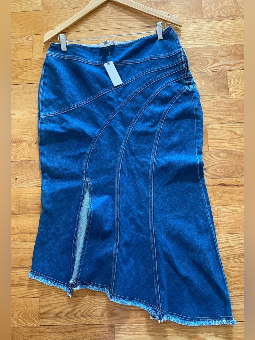 Anthropologie Blue Curved-Panel Denim Midi Skirt